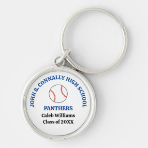 Porte-clés Joueur de baseball au lycée personnalisé bleu