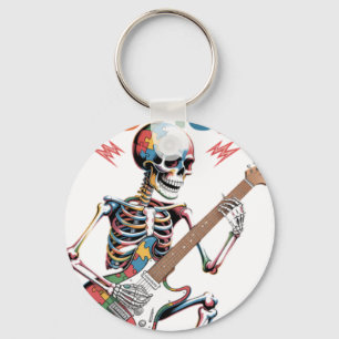 Porte-clés Joueur de guitare squelette autiste Musique rock A