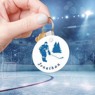 Porte-clés Joueur de hockey sur glace bleu Nom personnalisé W