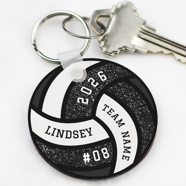 Porte-clés Joueur de l'équipe de volleyball Parties scintilla (Volleyball Team Player Black Glitter Keychain
)