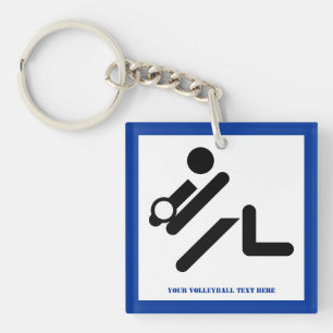 Porte-clés Joueur de volley-ball noir, blanc, bleu icon custo