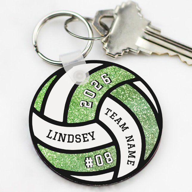 Porte-clés Joueur de volley-ball Parties scintillant verte (Volleyball Team Player Green Glitter Keychain
)