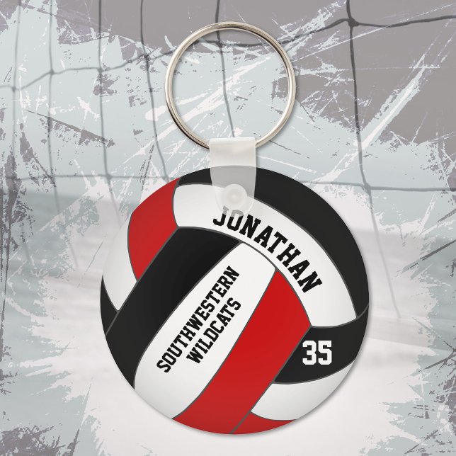 Porte-clés joueur de volley-ball rouge noir et nom d'équipe (Créateur téléchargé)