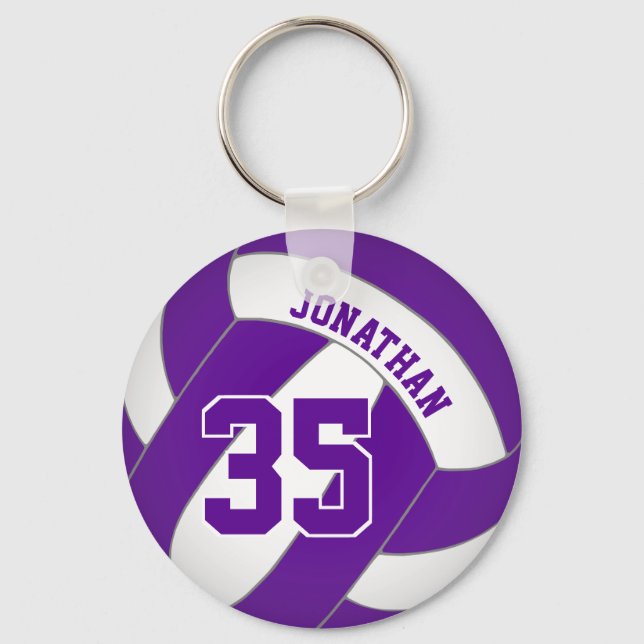 Porte-clés joueur de volley-ball violet nom personnalisé numé (Recto)