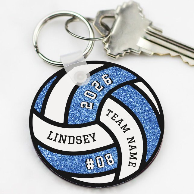 Porte-clés Joueur de volleyball Parties scintillant bleue (Volleyball Team Player Blue Glitter Keychain
)