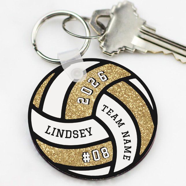 Porte-clés Joueur de volleyball Parties scintillant d'or (Volleyball Team Player Gold Glitter Keychain
)