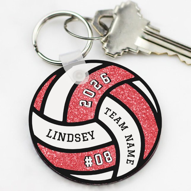 Porte-clés Joueur de volleyball Parties scintillant rouge (Volleyball Team Player Red Glitter Keychain
)