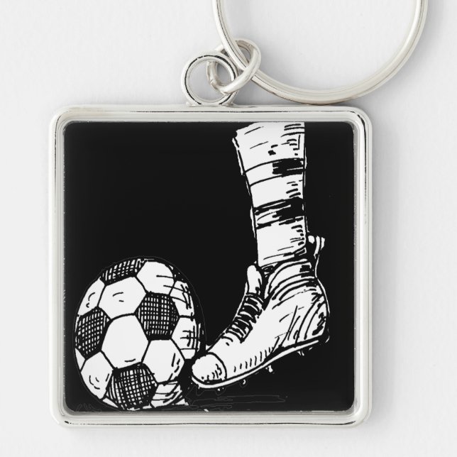 PORTE-CLÉS JOUEUR DU FOOTBALL NOIR ET BLANC (Devant)