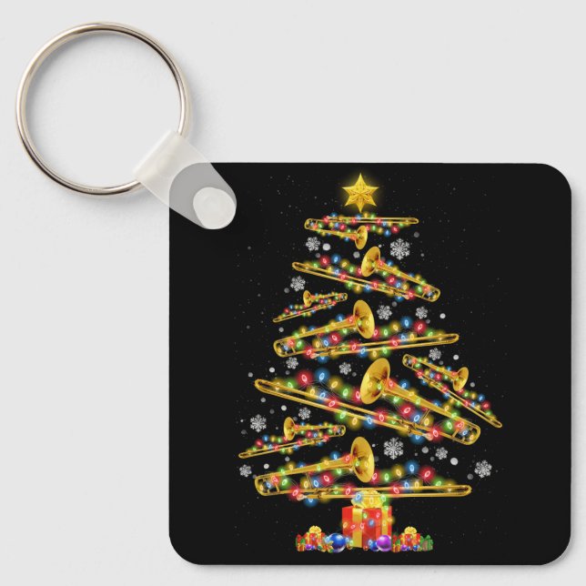 Porte-clés Joueur Trombone Noël Arbre Jazz Musique Lov (Recto)