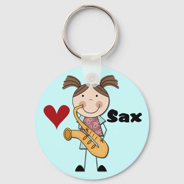 Porte-clés Joueuse de saxophone féminine Tshirts et cadeaux (Recto)