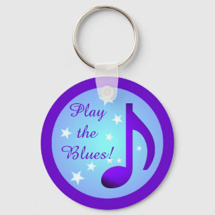 Porte-clés Jouez le Blues Note Bleue Violette Cercle Étoiles