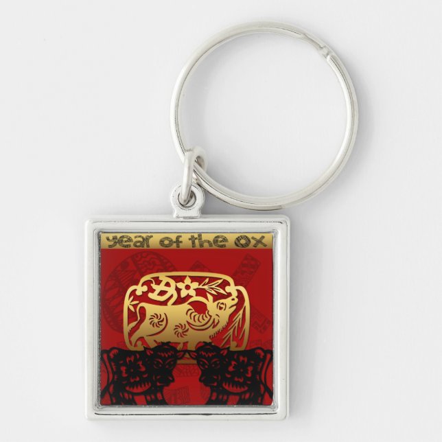 Porte-clés Jour Zodiaque Année chinoise de l'ox mignon MSqK (Devant)