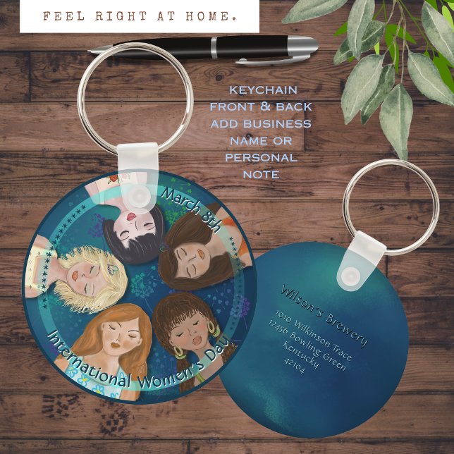 Porte-clés Journée internationale des femmes Portraits bleu (International Women's Day Women Portraits blue Keychain)