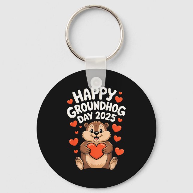 Porte-clés Joyeuse fête de la marmotte 2 février J'adore les  (Recto)