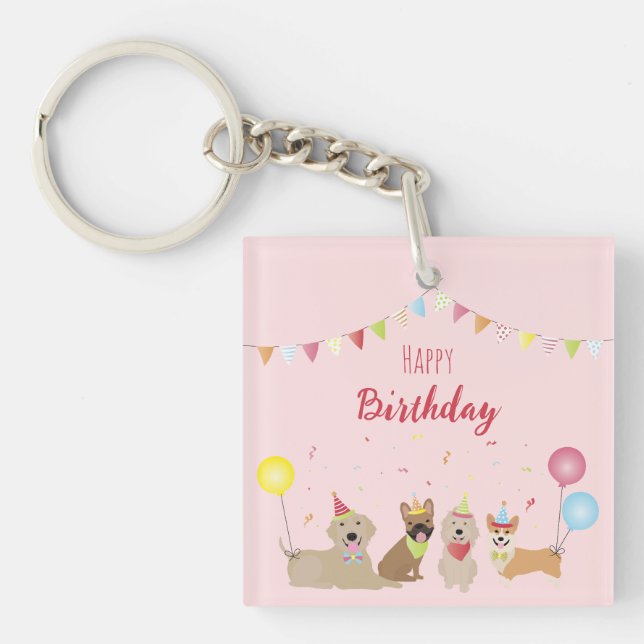 Porte-clés Joyeuse fête des chiens d'anniversaire (Devant)