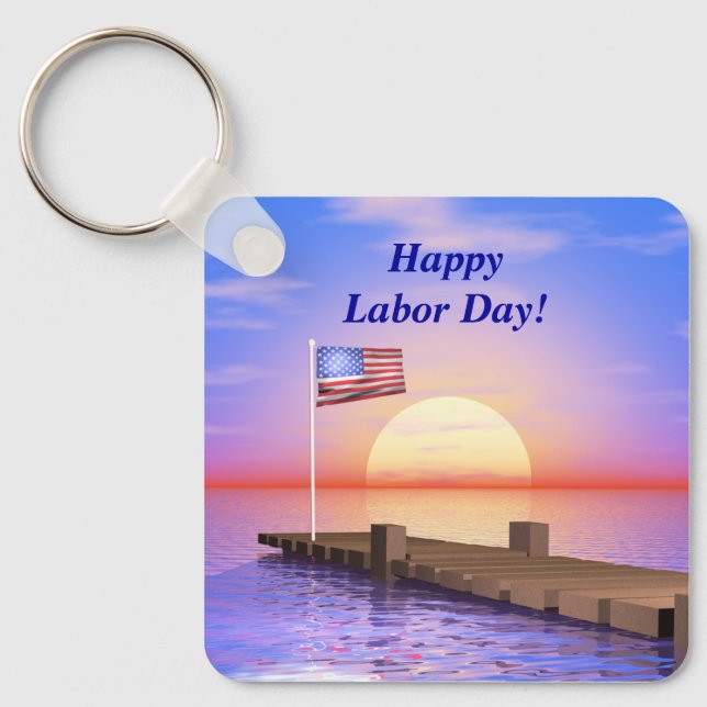 Porte-clés Joyeuse fête du travail Drapeau américain et quai (Recto)