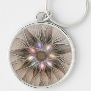 Porte-clés Joyeuse Fleur Abstrait Beige Brown Floral Fractal