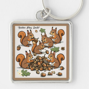 Porte-clés "Joyeuse scène d'écureuil d'automne"