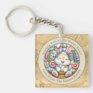 Porte-clés Joyeuses Pâques avec un lapin mignon, des œufs et