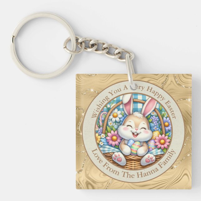 Porte-clés Joyeuses Pâques avec un lapin mignon, des œufs et  (Devant)