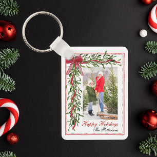 Porte-clés Joyeuses vacances Mistletoe Red Bow Family Photo