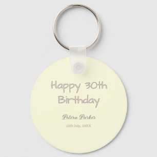 Porte-clés joyeux 30e anniversaire rose jaune gris pastel nom