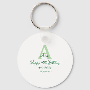 Porte-clés Joyeux 40e anniversaire vert ajouter nom monogramm