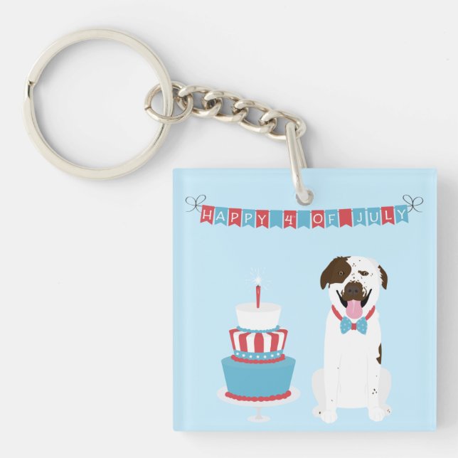 Porte-clés Joyeux 4 Juillet Chien Rouge Blanc Bleu (Devant)