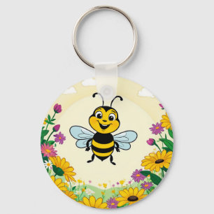Porte-clés Joyeux Abeille En Fleurs Colorées