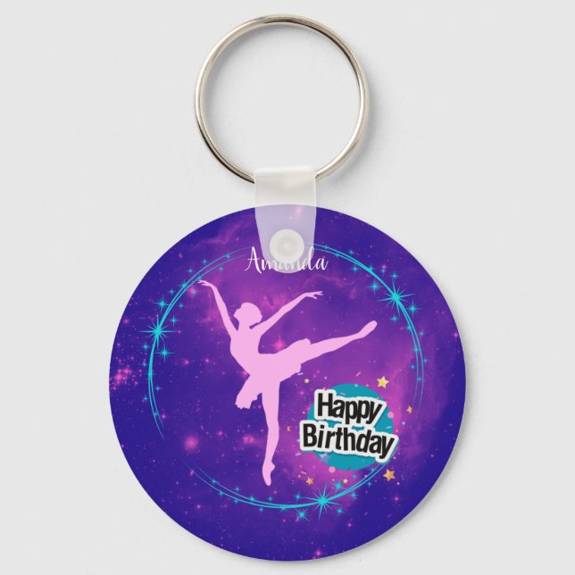Porte-clés Joyeux anniversaire Ballerina Galaxy Personnalisé (Recto)