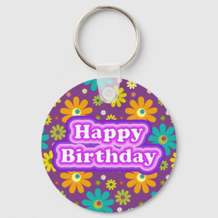 Porte-clés Joyeux anniversaire Hippie Fleurs