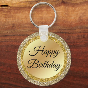 Porte-clés joyeux anniversaire or parties scintillant métalli