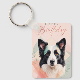 Porte-clés Joyeux Anniversaire Portrait de Chien Noir Blanc A