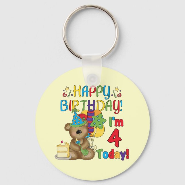 Porte-clés Joyeux anniversaire Teddy Bear 4th T-shirts et cad (Recto)