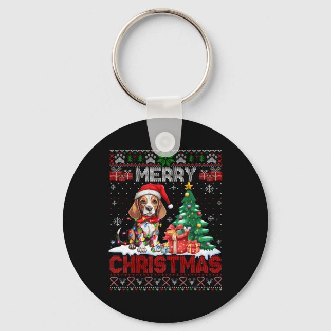 Porte-clés Joyeux Beagle de Noël Amoureux des chiens Ugly Xma (Recto)
