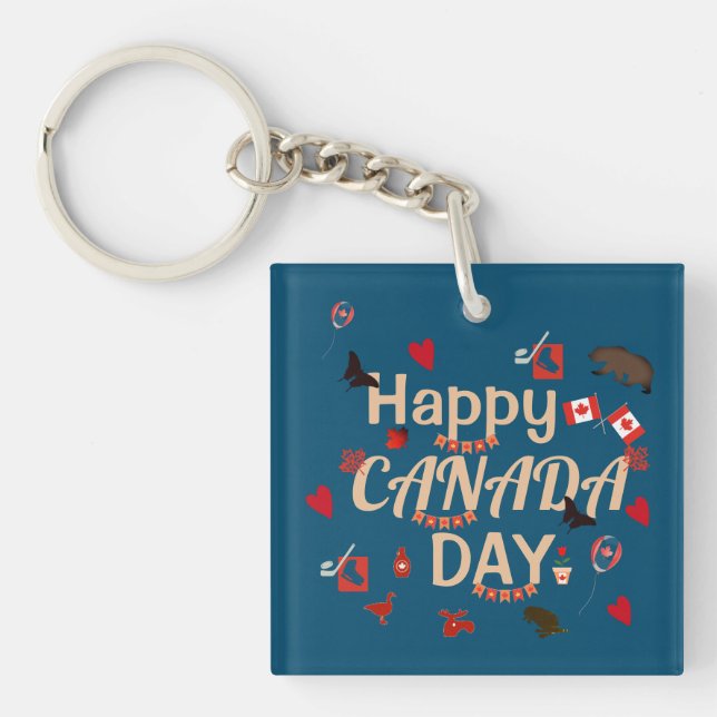 Porte-clés Joyeux Bleu de la Fête du Canada (Devant)