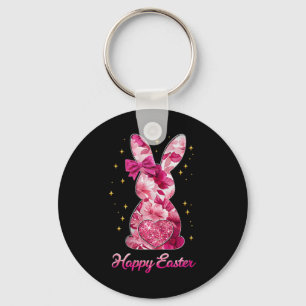 Porte-clés Joyeux Bunny de Pâques Coquette Bow rose Floral Ch