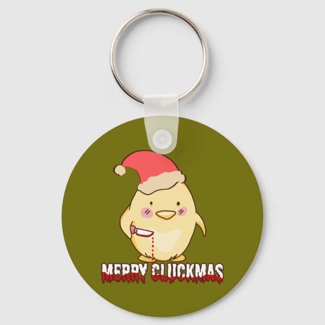 Porte-clés Joyeux Cluckmas, Poulet de Noël Drôle (Recto)