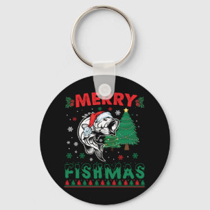 Porte-clés Joyeux Fishmas Poisson Pêche Papa Pêcheur Noël