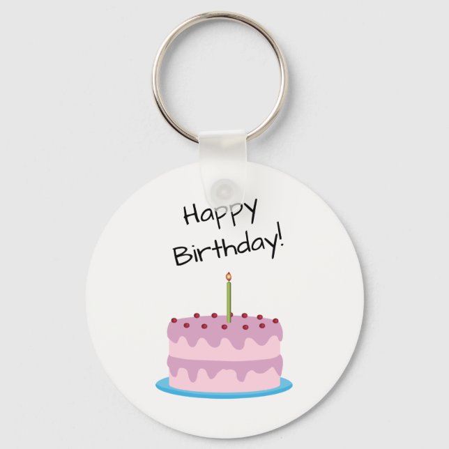 Porte-clés Joyeux gâteau rose d'anniversaire (Recto)