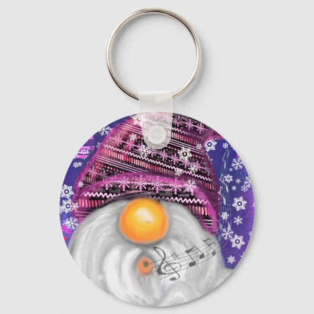 Porte-clés Joyeux Gnome En Casquette Violet Chante Une Chanso (Recto)