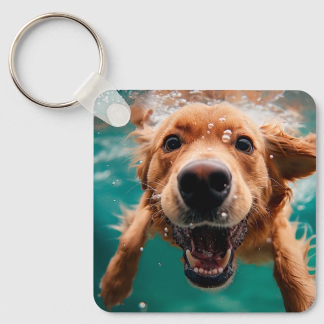 Porte-clés Joyeux Golden Retriever nager sous l'eau (Recto)