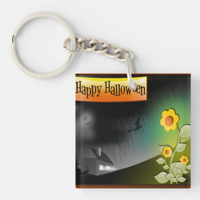 Porte-clés Joyeux Halloween & Fleurs - (Devant)