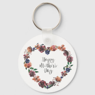 Porte-clés Joyeux Jour des Mères Coeur Floral Fleurs Script