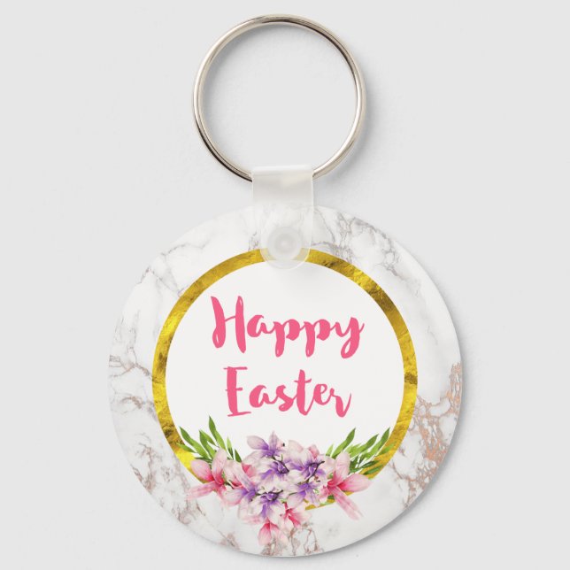 Porte-clés Joyeux Magnolias d'aquarelle rose et violet de Pâq (Recto)