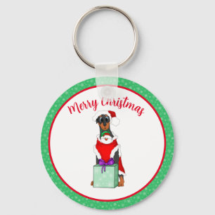 Porte-clés Joyeux Noël au Doberman mignon en tenue de Père No