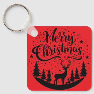 Porte-clés Joyeux Noël classique Cerfs et Arbre Design Art