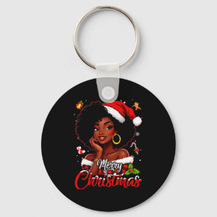 Porte-clés Joyeux Noël Fille Africaine Noire Chapeau de Père