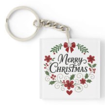 Joyeux Noël Floral Porte - clé Wreath