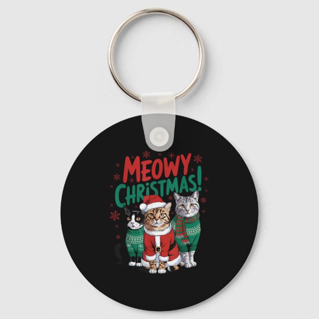 Porte-clés Joyeux Noël Mignon Chat Noël Vacances Xmas S (Recto)